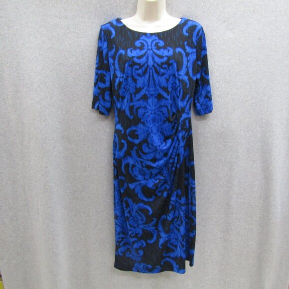 Connected Apparel Womens Dress Blue Black Size 12 Short Sleeve Round Neck - Picture 1 of 8